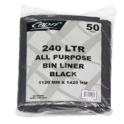 Bin Liners Flat Pack Black 240 Litres