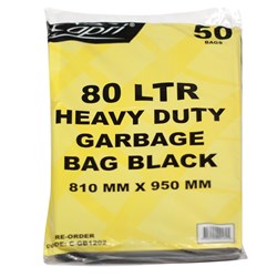Garbage Bags Flat Pack Heavy Duty Black 75- 80 Litres