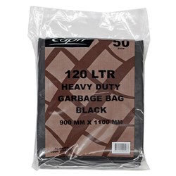 Garbage Bags Flat Pack Heavy Duty Black 120 Litres