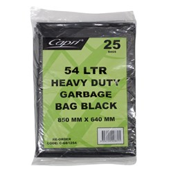 Garbage Bags Flat Pack Heavy Duty Black 54 Litres
