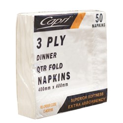 Napkins 3 Ply Quarter Fold White Dinner