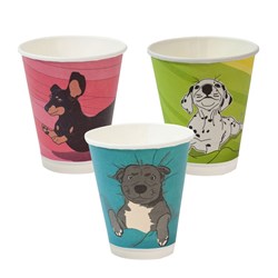 Paper Coffee Cup Compostable Aqueous Lined Double Wall Dog Series 8 oz 
