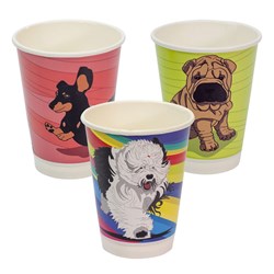 Paper Coffee Cup Compostable Aqueous Lined Double Wall Dog Series 12 oz 