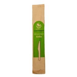 Cutlery Knife Wooden Individually Paper Wrapped Kraft 165mm