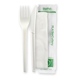 Cutlery Set Biopak Pla Knife Fork And Napkin 