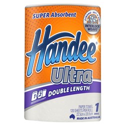 Paper Towel Kitchen Handee 2 Ply- 120 Sheets White 2 pack 225x205mm